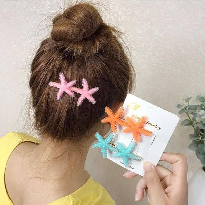 Acrylic Starfish Hairclip Hair Barrettes Pins For Women Girl Kid Duckbill Hair Clip Grips Accessories,2 pcs, Multicolour - Image 2